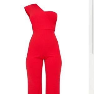 Red Drape One Shoulder Jumpsuit